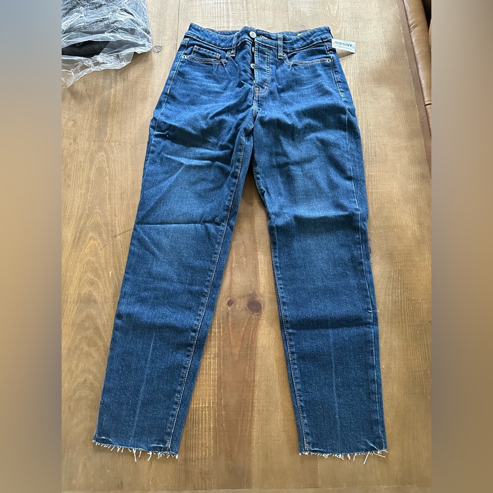 button fly high waisted straight leg denim